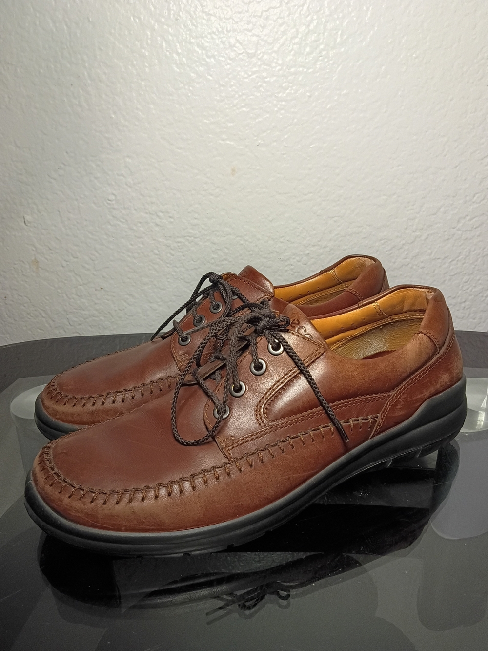 Ecco Brown Leather Oxford Moc-Toe Lace-Up Comfort Dress Shoes